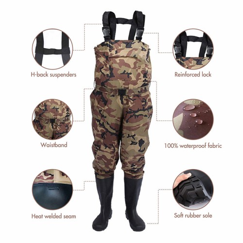 6-13 Size Bootfoot Chest Wader 2-Ply Nylon PVC Waterproof Fishing for Men Women - Picture 4 of 19