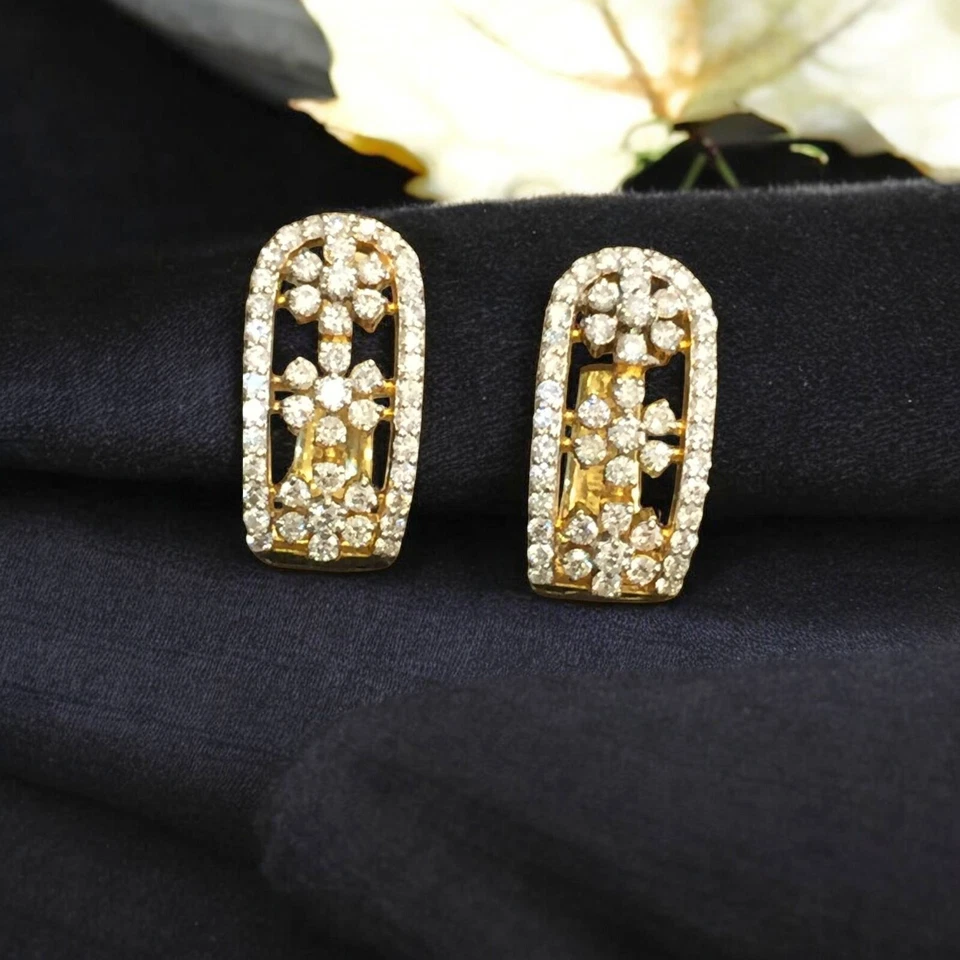 Umwerfend 1,56 Cts Runder Brillantschliff Diamanten Creolen Ohrringe In 14K Gold - Bild 4 von 4