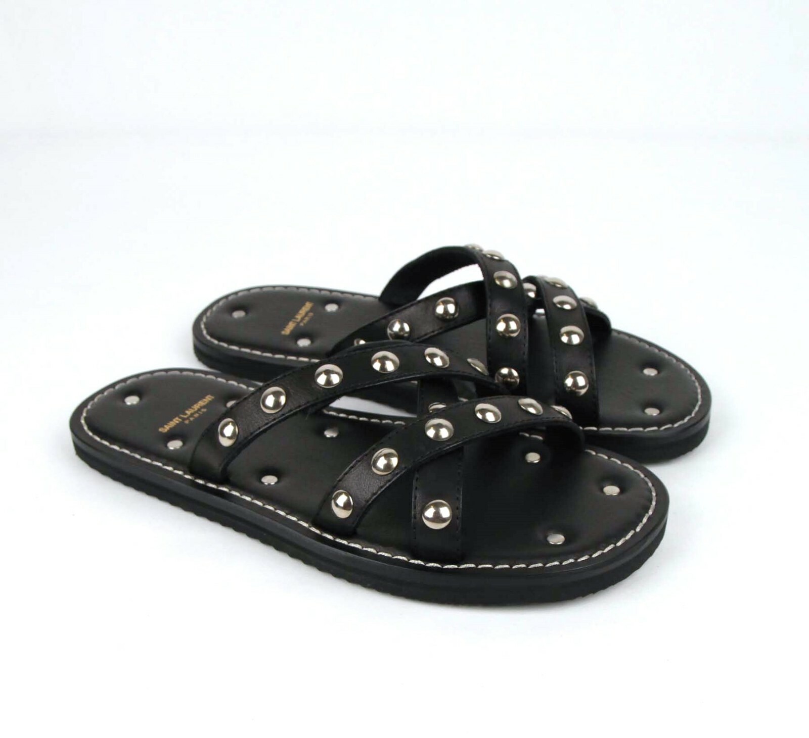 Sandalo Saint Laurent uomo in pelle nera con borchie argento EU 39 US 6 418006 1000