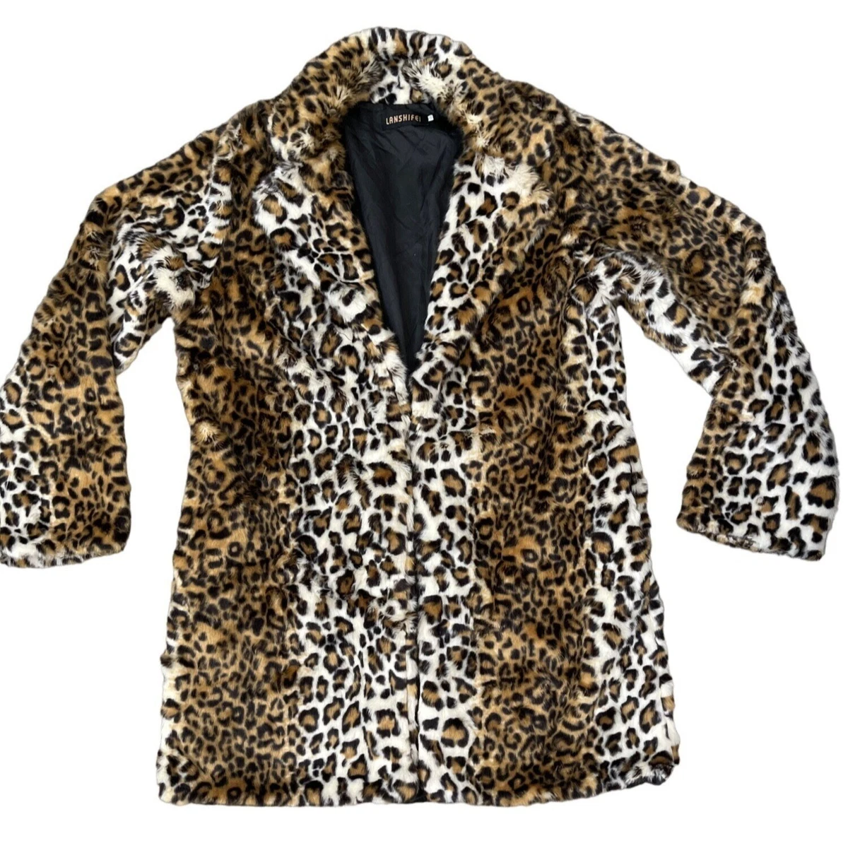Lanshifei Leopard Print Faux Fur Animal Print Coat Jacket XXL Soft