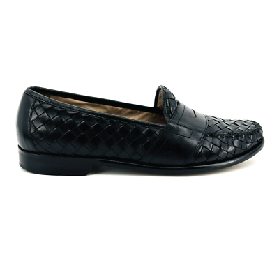 Mens 9.5 M Cole Haan City Black Leather Woven Penny Loafers 