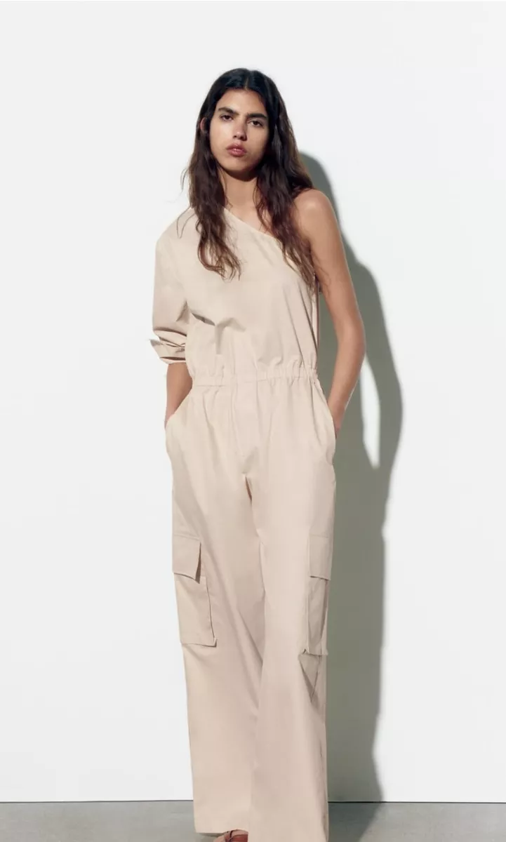 ZARA FULL LENGTH ASYMMETRIC CARGO JUMPSUIT SIZE S M L. NEW WITH TAG