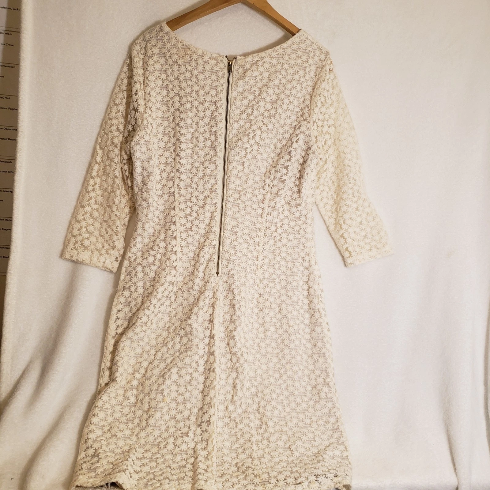 OFF WHITE Abito Gibson Latimer 14 ricamato pizzo fiori bianco sporco foderato