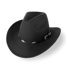 Unisex Black Cowboy Hat for Men and Women, Classic Denim Hat with Wide Brim,