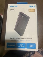 NEW Anker 20,000mAh Power Bank 15W   2-Port USB-A/USB-C Portable Charger BLK 