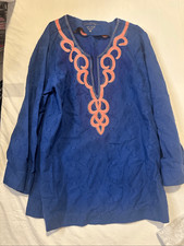 Lilly Pulitzer Amelia Island Blue Coral Embroidery Tunic Top, Size L