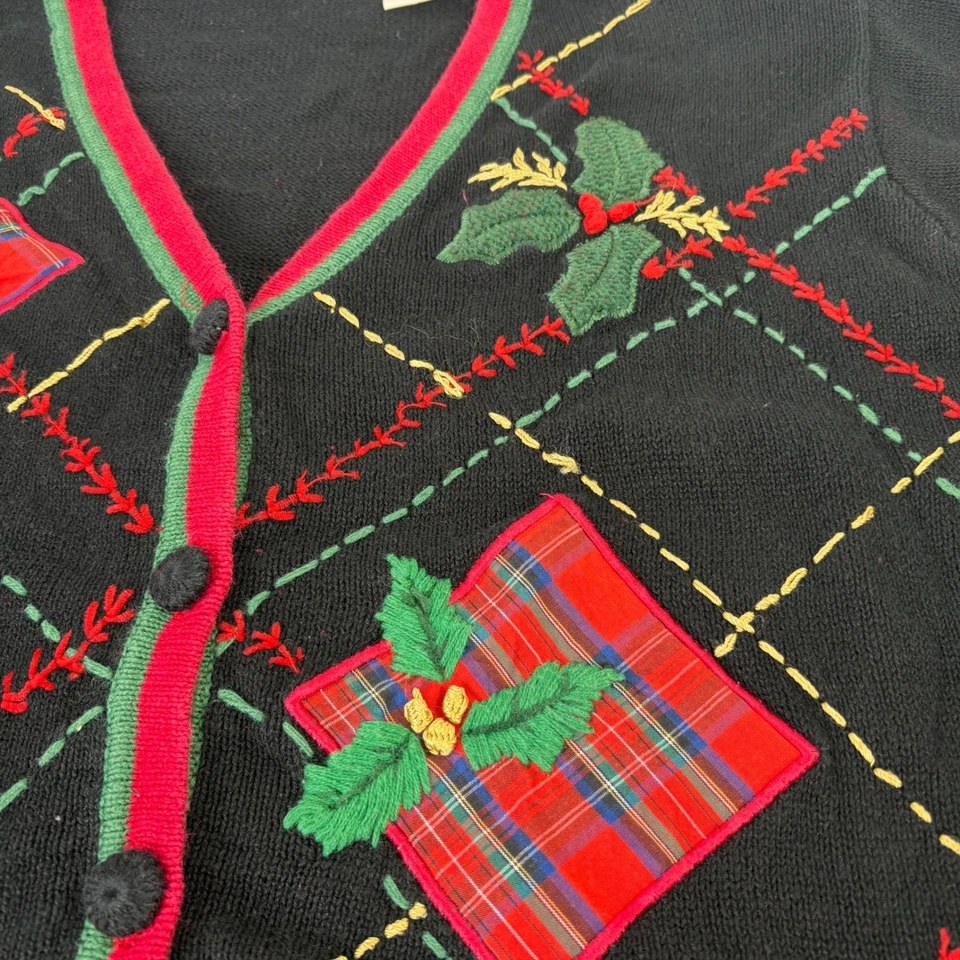 Cárdigan Suéter Navidad Feo Cuadros Negro Vacaciones Vintage Ediciones Básicas XL Foto 2 de 4