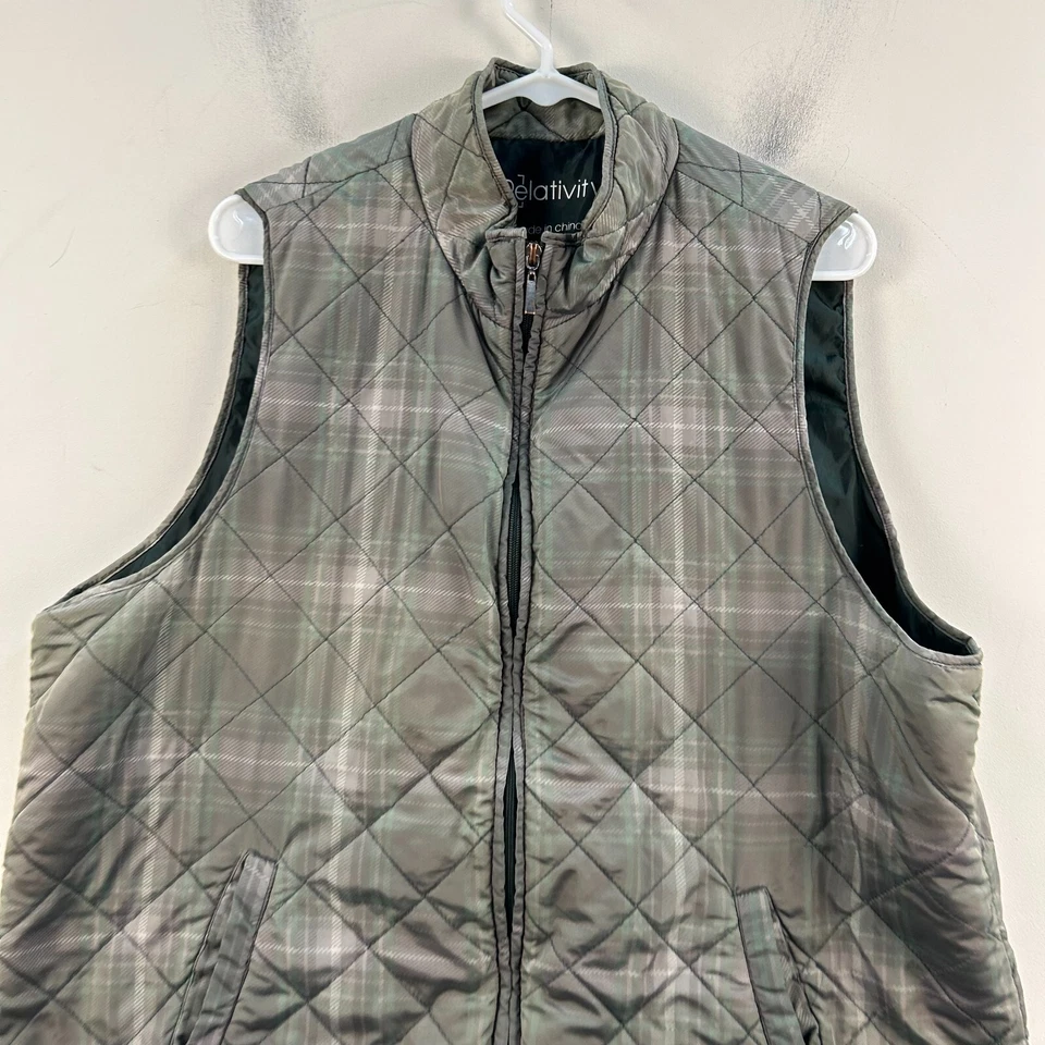 Blusa Relativity Mujer 2XL Verde a Cuadros Cremallera Tejido Bolsillos Sin Mangas 18948 Foto 2 de 4