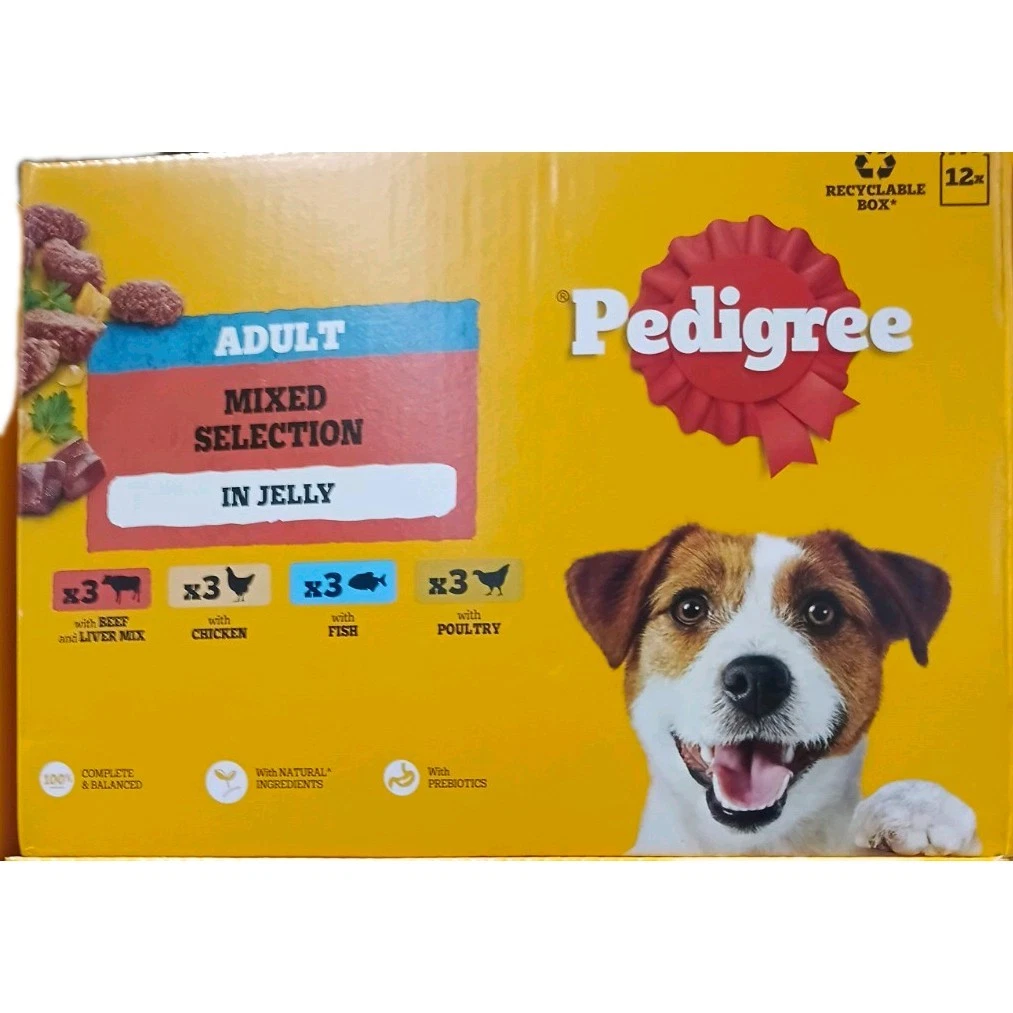 Pedigree Wet Dog Food for Adult Dogs Mixed Selection in Jelly, 12 x 100g packof3