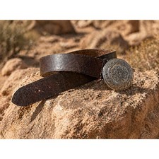 Vintage Western Leather Belt 1993 Engraved Silver Concho Buckle Boho Cowgirl
