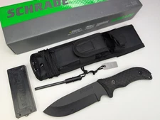 Schrade Frontier Fixed Blade Black Knife + Fire Starter, Sharpener, Sheath