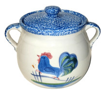 N.S. Gustin ROOSTER Pattern Pottery Cookie Jar Made in USA