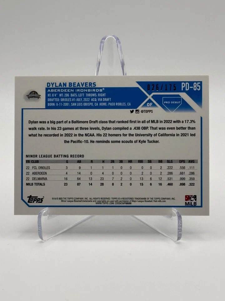 2023 Topps Pro Debut #PD-85 DYLAN BEAVERS | Sparkle Foil /175 - Image 2 of 2