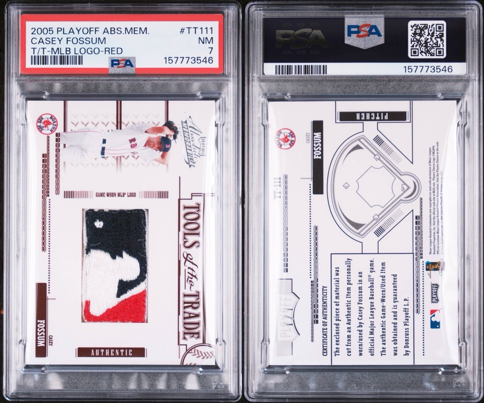 2005 Donruss Absolute Casey Fossum Tools Of The Trade Logoman Patch 1/1 PSA 7 view 3