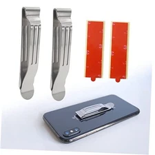 Universal Attachable Pocket Clip Adhesive Stainless Steel Belt 2 Pack Silver