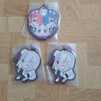 Re:Zero Emilia Ram Rem Rubber Keychain 3-Piece Set Anime characters, used