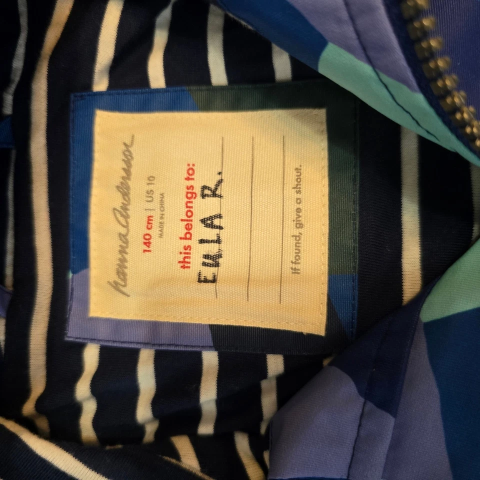 Hanna Andersson Kids Blue Geo Print Lightweight Hooded Rain Jacket Unisex 10 - Image 2 of 4