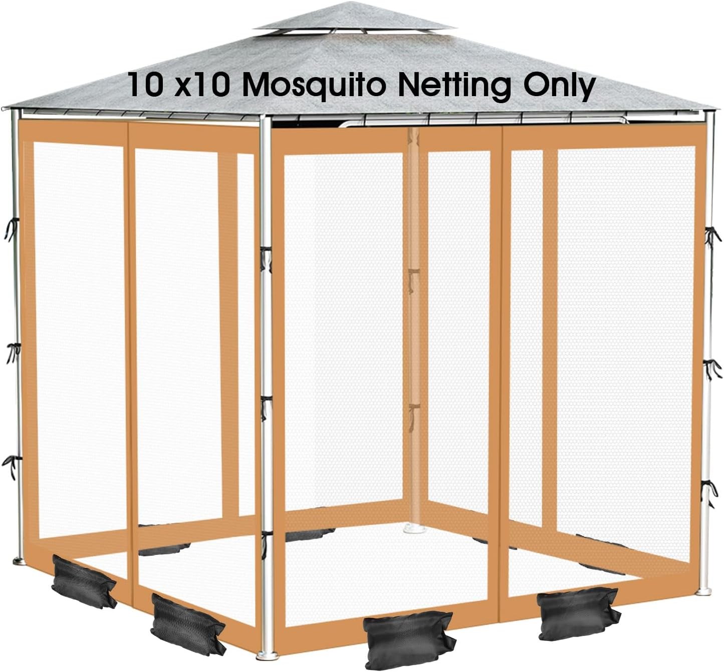 Replacement Mosquito Netting for Gazebo Screen Canopy Mesh Walls with Sandbags.