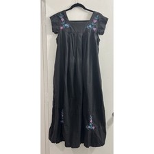 Floral Embroidered Medium Black Midi Dress Boho Cottagecore Fairygoth