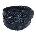 CTM Women's Braided Wide Belt with Matching Buckle Adjustable Woven