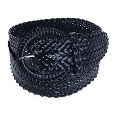 CTM Women's Braided Wide Belt with Matching Buckle Adjustable Woven