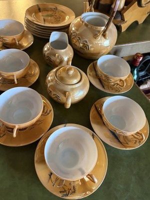 Porzellan-Teeservice China Dekor Geisha/Pflanzen/Vögel
