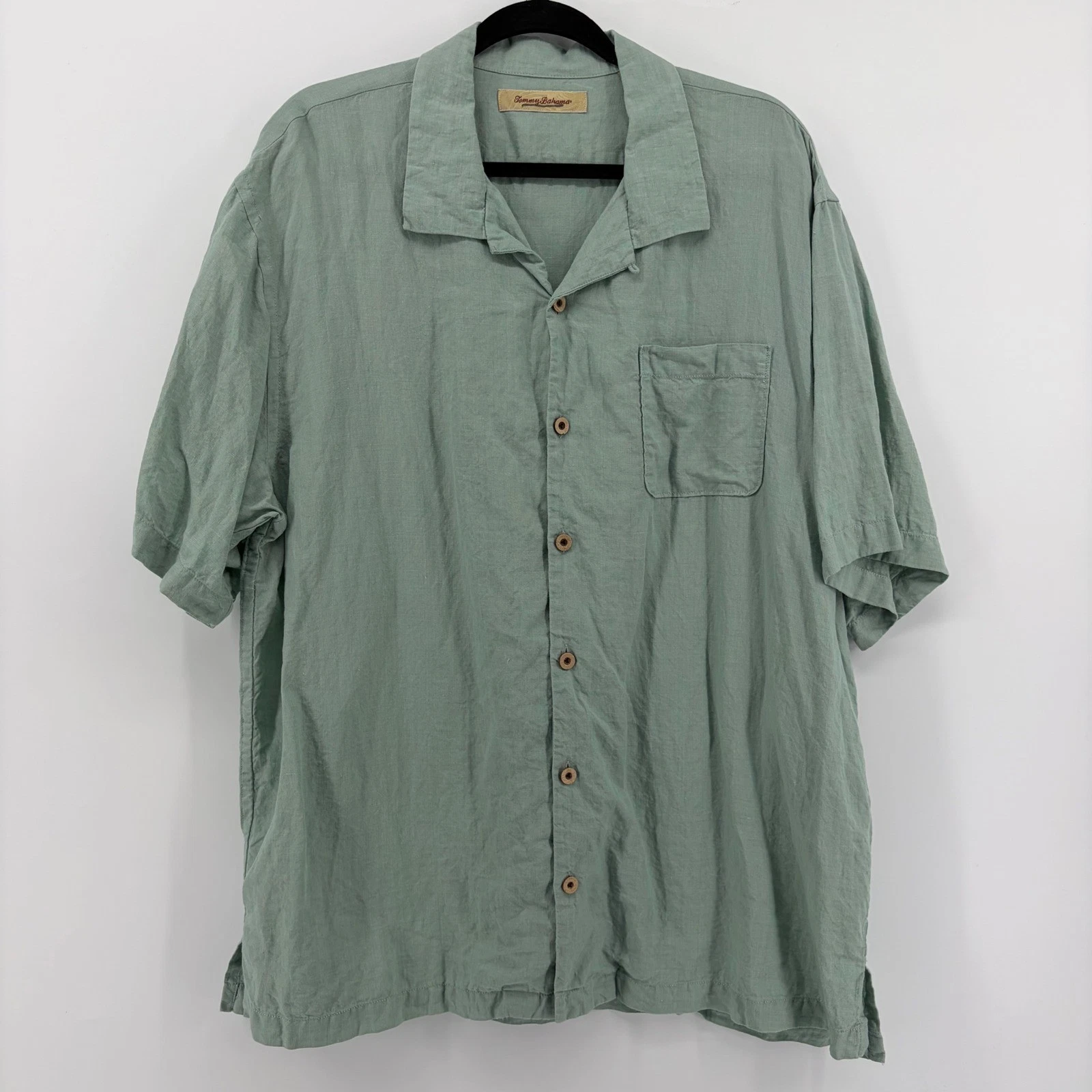 Tommy Bahama Mens XL Short Sleeve Button Down Shirt Linen Blend Green