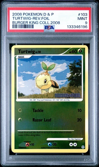 PSA 9 Pokemon TCG Turtwig 103/130 Burger King Promo Reverse Holo 2008 LOW POP