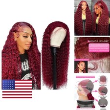 DJFG Deep Wave Lace Front Wig HD Frontal 200 Density 13x6 Lace 99j Burgundy Red