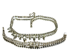 VINTAGE clear rhinestone intricate necklace & bracelet SET Christmas  holiday gi