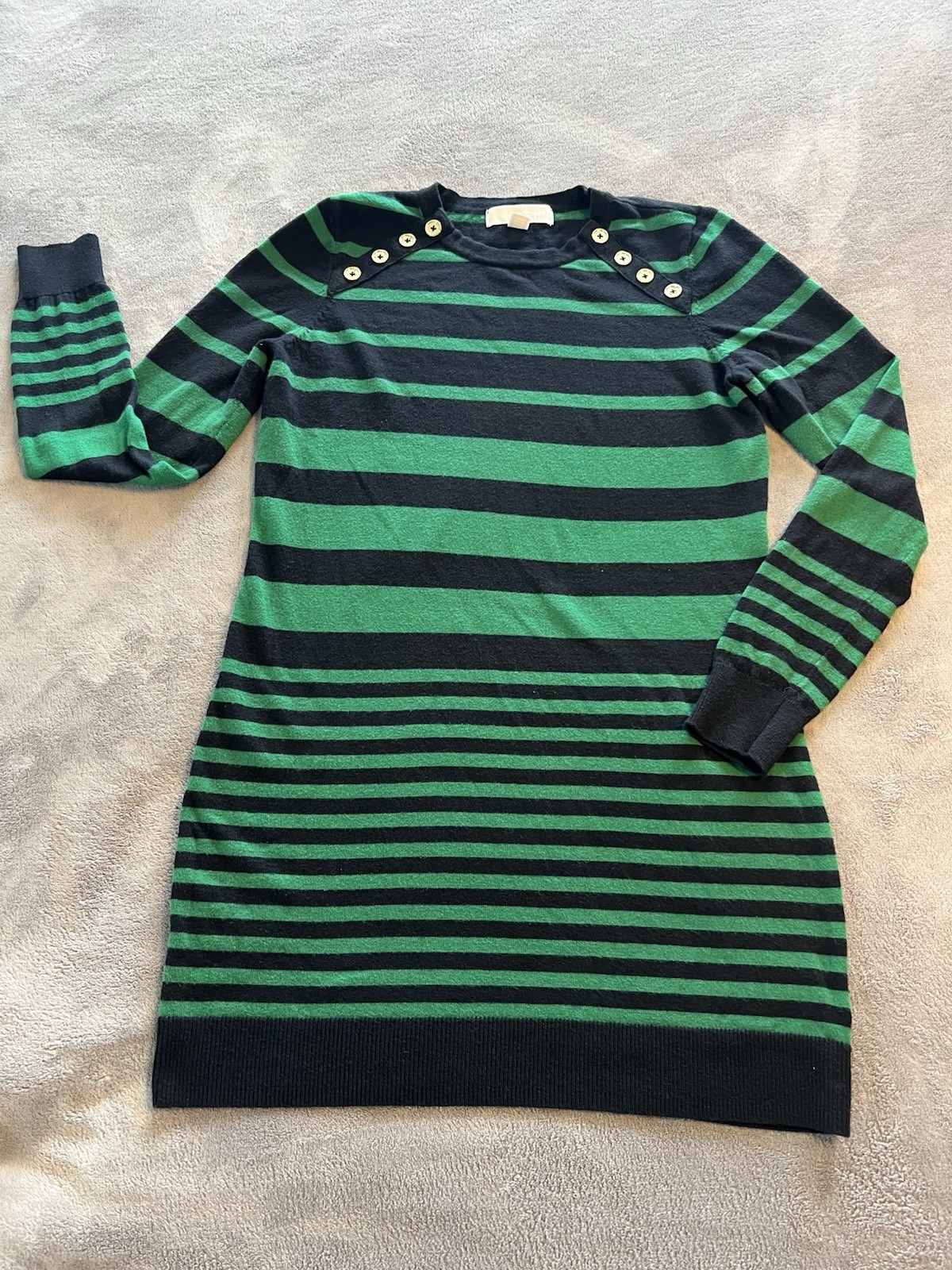 Michael Kors Dress Womens Green Black Striped Classiccore Fall Cozy Basic Size M