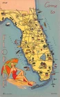 Florida Map Pin-Up Postcard  Come to Florida State Travel 1940s Vintage Postcard