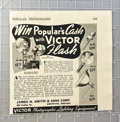 James H. Smith & Sons Corp. ''Victor Photographic Lighting Equipment'' Vtg Ad 1941