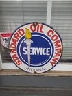 VINTAGE STANDARD GASOLINE OIL COMPANY INDIANA HEAVY PORCELAIN METAL SIGN