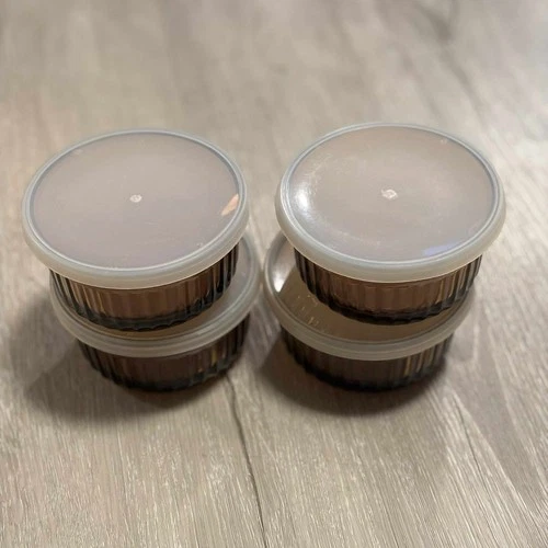 Anchor Hocking Custard Cups Prep Bowl Ramekins Harvest Amber Glass 1434 Vtg USA