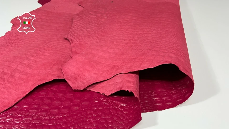FUCHSIA RASPBERRY ALLIGATOR CROCODILE Goatskin leather 2 skins 12sqf 0.7mm A9558 - Image 4 of 4
