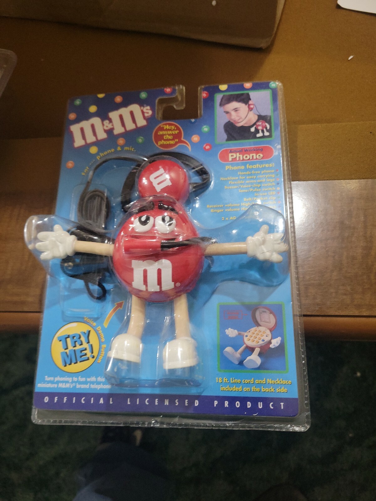 Vintage Red M &amp; M Miniature Hands Free Ear Phone with Microphone new sealed