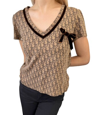 05AW Christian Dior トロッター リボン シルク カットソー Christian Dior Vintage 2005 Trotter Monogram V-neck T-shirt #40