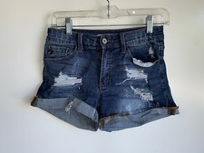 KanCan Distressed Ripped Denim Cuffed Jean Shorts Juniors Size 3/25