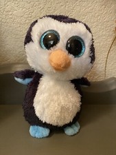 Penguin Plush 6" Ty Beanie Boos Waddles Penguin w Blue Glitter Eyes feet Soft