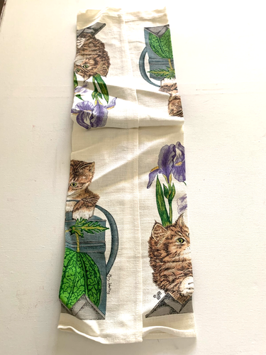 Stevens Linen Tea Hand Towel Vintage Garden Kittens NOS USA 16" x 26" - Picture 4 of 6