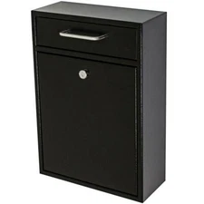 Mail Boss Wall-Mount Drop Box Bin Design Patented Locking 16-Gauge Steel Black