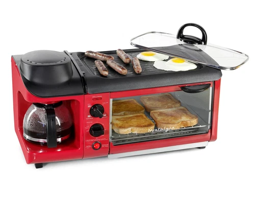 Nostalgia BSET300RETRORED 3-in-1 Family Size Breakfast Station Red