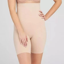 NWT Assets by Spanx sz S Thintuition High Rise Mid Thigh Short Shaping Beige ee7