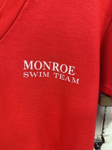 Vintage Monroe Wisconsin Sweatshirt Short Sleeve Swimming V Neck Red Small - Picture 4 of 6