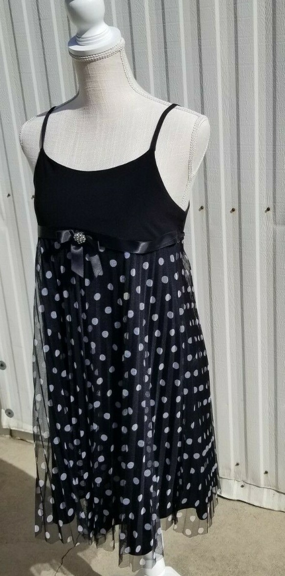 Bonnie Jean Girls Size 16 Black White Large Polka Dots Spaghetti Strap Dress  | eBay