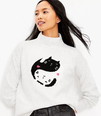 Ann Taylor Loft Gray Long Sleeve Cat Mock Neck Pullover Sweater