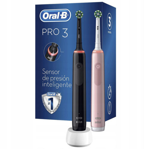 Lot de deux brosses à dents électriques Oral-B Pro 3 3900N Rose+Noir - Foto 1 di 3