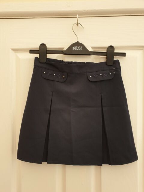 Marks and Spencer m & S Girls Navy Blue Pleated School Skirt Age 9/10 Years New