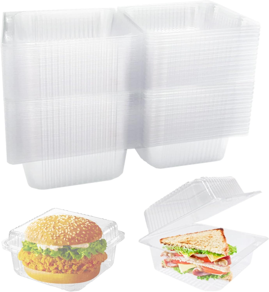100Pack Clear Plastic Hinged Food Containers,Clear Plastic Square Take